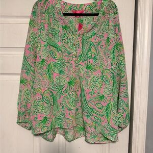 Lilly Pulitzer Pink and Green Pineapple Blouse